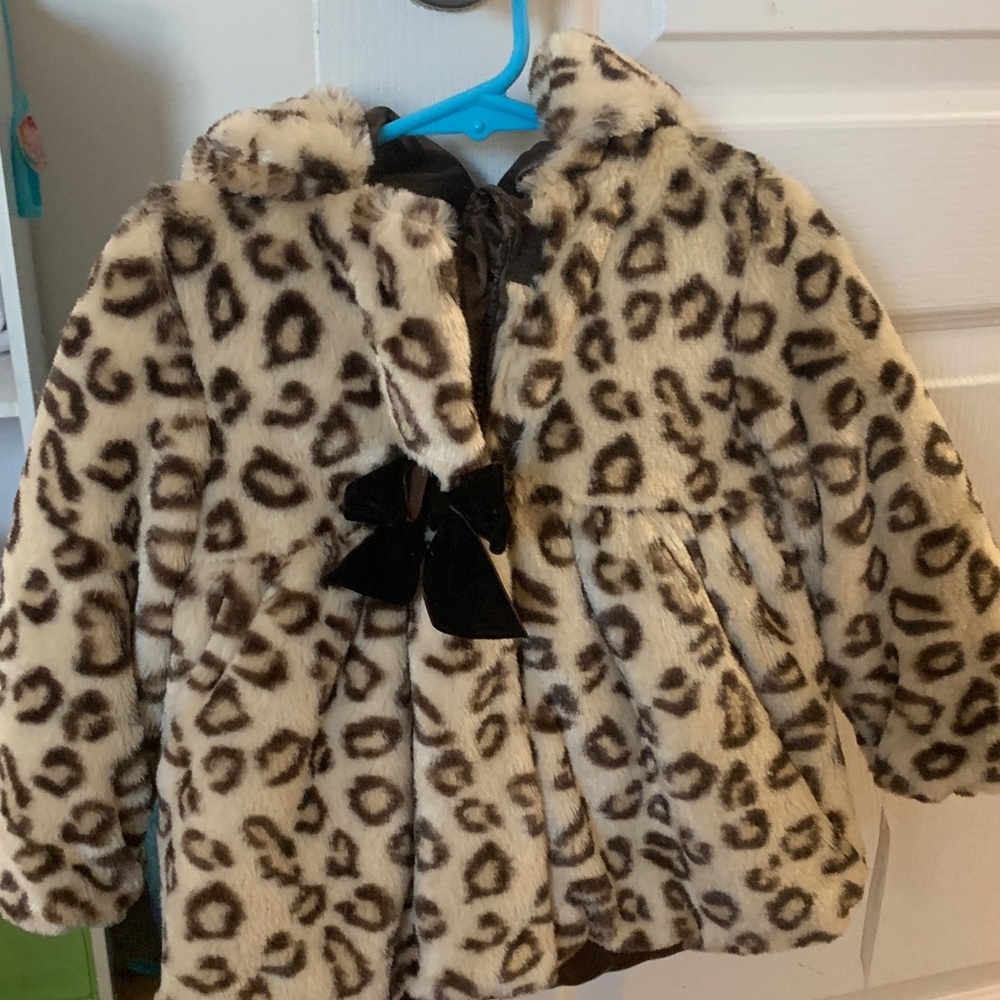 Chic Leopard Print Faux Fur Kids Jacket 2T